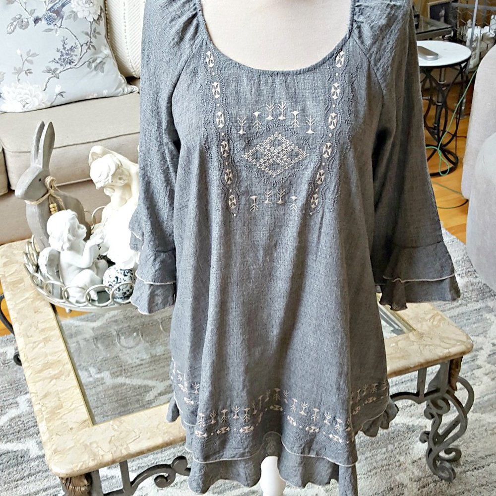 NWT! BOHO Layered RUFFLES DRESS Indigo SOUL SZ L